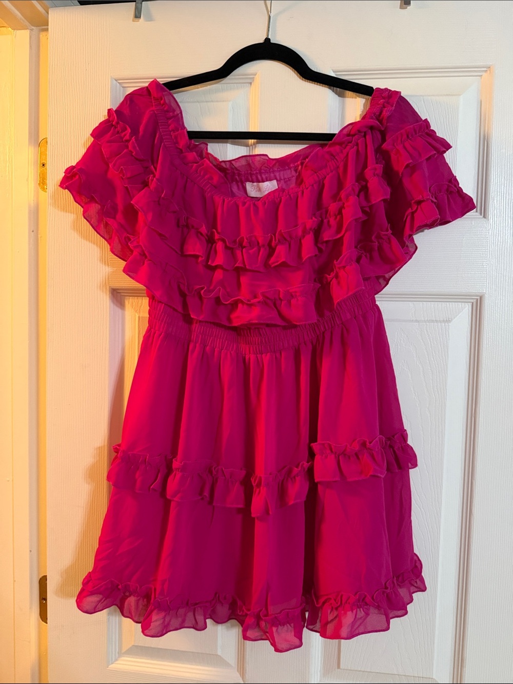 Pink Lily Ruffled Off-Shoulder Dress - fuchsia Sz M